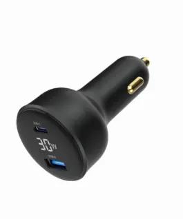 Alternative view of Gembird зарядно за кола 30W USB-A+C PD LCD черен