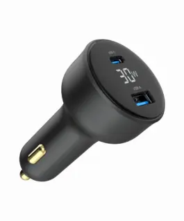 Gembird зарядно за кола 30W USB-A+C PD LCD черен