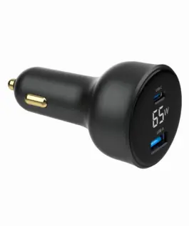 Alternative view of Gembird зарядно за кола 65W USB-A+C PD LCD черен