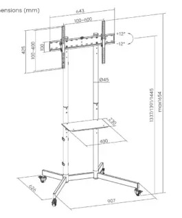 Alternative view of Gembird TV floor stand with caster wheels (tilt), 37- 70-inch