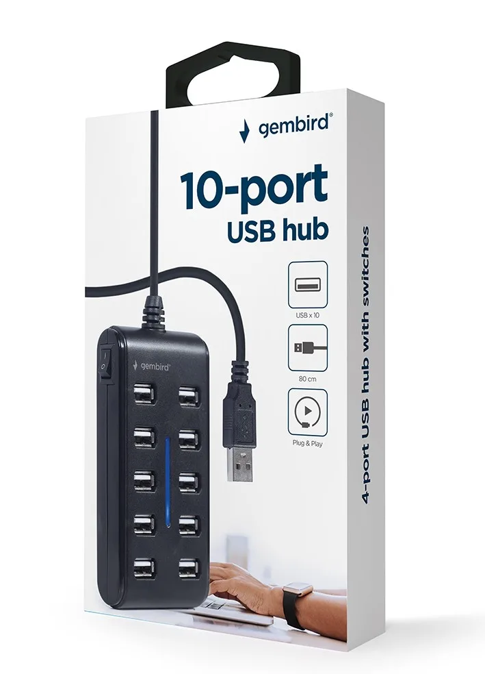 Gembird HUB USB 2.0 10 ports черен - Image 2