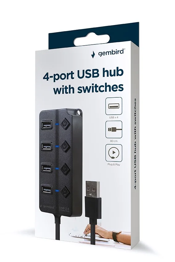 Gembird HUB USB 2.0 черен 4 ports with switches - Image 2