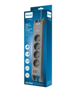 Alternative view of Philips Surge prot. pwr. strip 4 schuko sockets2m 3xUS