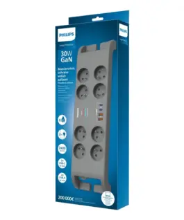 Alternative view of Philips Surge protector power strip 8 sockets 4xUSB