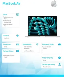 Alternative view of Apple MacBook Air 13.6-inch: M5 10/8, 16GB, 512GB SSD, without захранващ блок - Silver