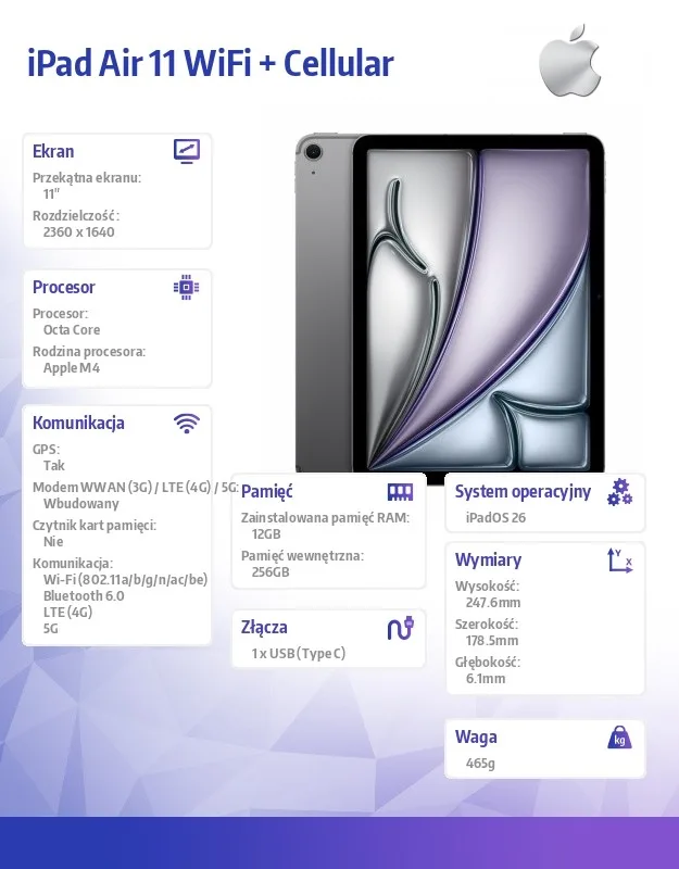 Apple iPad Air 11 inches WiFi + Cellular 256GB Space сив - Image 2