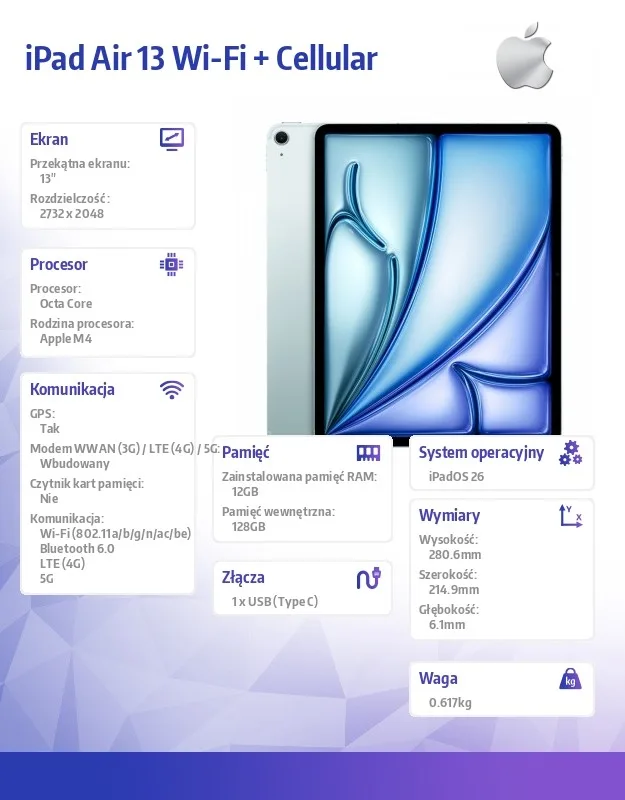 Apple iPad Air 13 inches WiFi + Cellular 128GB Blue - Image 2