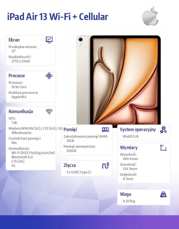 Apple iPad Air 13 inches WiFi + Cellular 256GB Starlight - Image 2