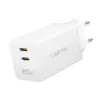 LogiLink Dual USB socket адаптер 65W, 2xUSB-C, бял