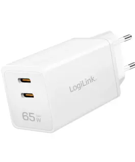 LogiLink Dual USB socket адаптер 65W, 2xUSB-C, бял