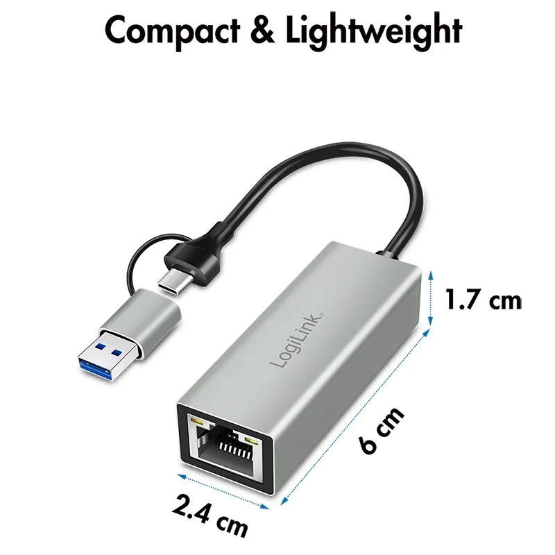 LogiLink USB-C to gigabit etherne t адаптер with 2in1 USB - Image 4