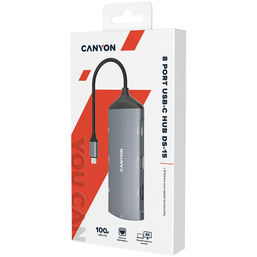 USB хъб CANYON hub DS-15 8in1 4k USB-C Dark Grey - Image 18