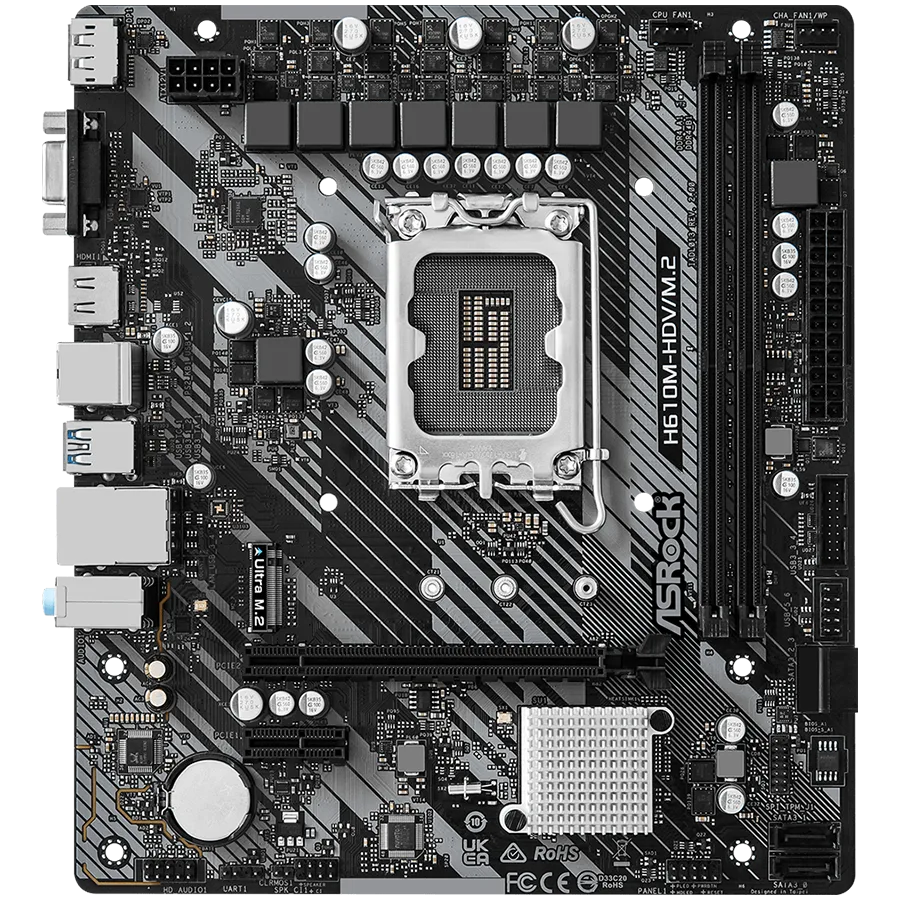 Дънна платка ASROCK Main Board Desktop H610M-HDV/M.2 (S1700, 2x DDR4, 1x PCIe 4.0 x16, 1x PCIe 3.0 x1, 4x SATA3 6.0Gb/s, 1x m.2 PCIe, 4x USB 3.2, 6x USB 2.0, 1x Com port header, 1x VGA, 1x HDMI, 1x DP 1.4, 1x GLAN, mATX) Retail - Image 14