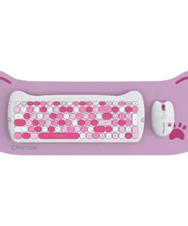 Клавиатура CANYON HSET-W6 EN Keyboard+Mouse Kitty Edition AAA+АА Wireless Pink