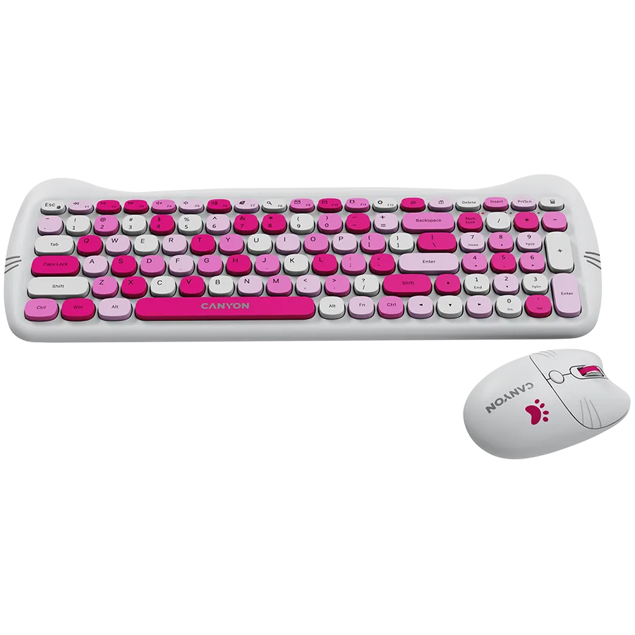Клавиатура CANYON HSET-W6 EN Keyboard+Mouse Kitty Edition AAA+АА Wireless Pink - Image 68