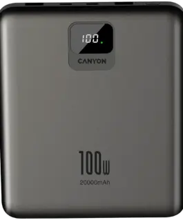 Външна батерия CANYON power bank PB-2008 LED FLAT 20000 mAh PD100W QC3.0 Dark Grey