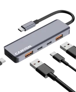 USB хъб CANYON hub DS-18 5in1 USB-C Grey