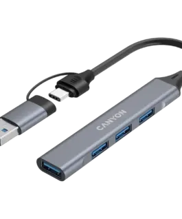 USB хъб CANYON hub DS-02 4in1 USB-A/C Grey