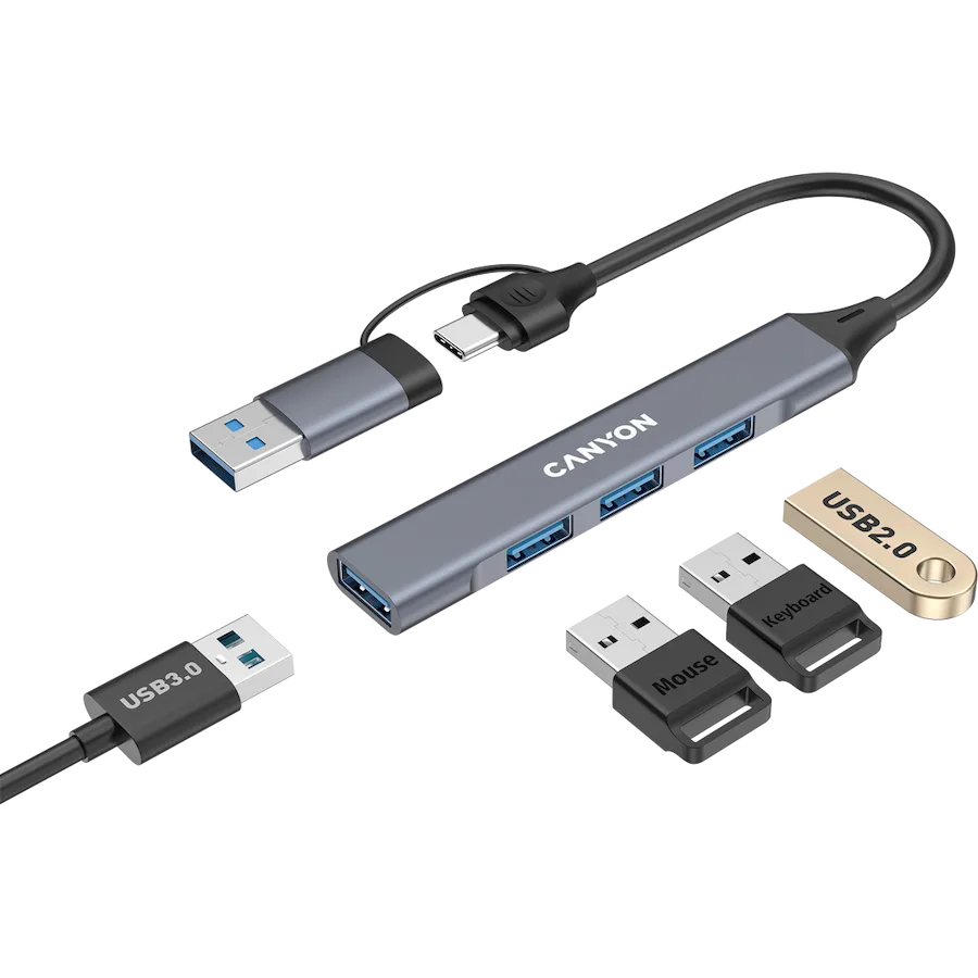 USB хъб CANYON hub DS-02 4in1 USB-A/C Grey - Image 54
