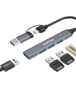 USB хъб CANYON hub DS-02 4in1 USB-A/C Grey