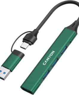 USB хъб CANYON hub DS-02 4in1 USB-A/C Green