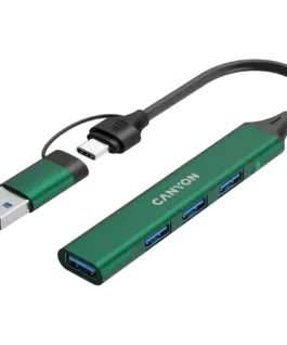 USB хъб CANYON hub DS-02 4in1 USB-A/C Green