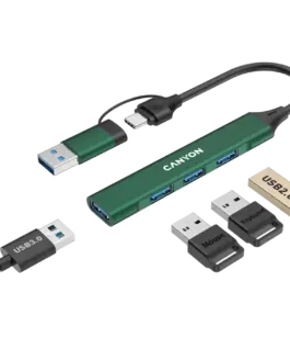 USB хъб CANYON hub DS-02 4in1 USB-A/C Green