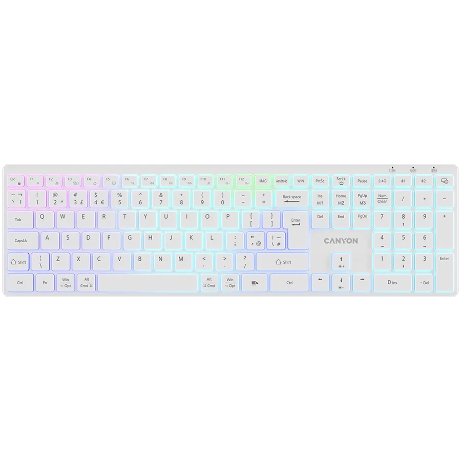 Клавиатура CANYON keyboard HKB-W11 UK/US RGB Dual Mode Wireless White