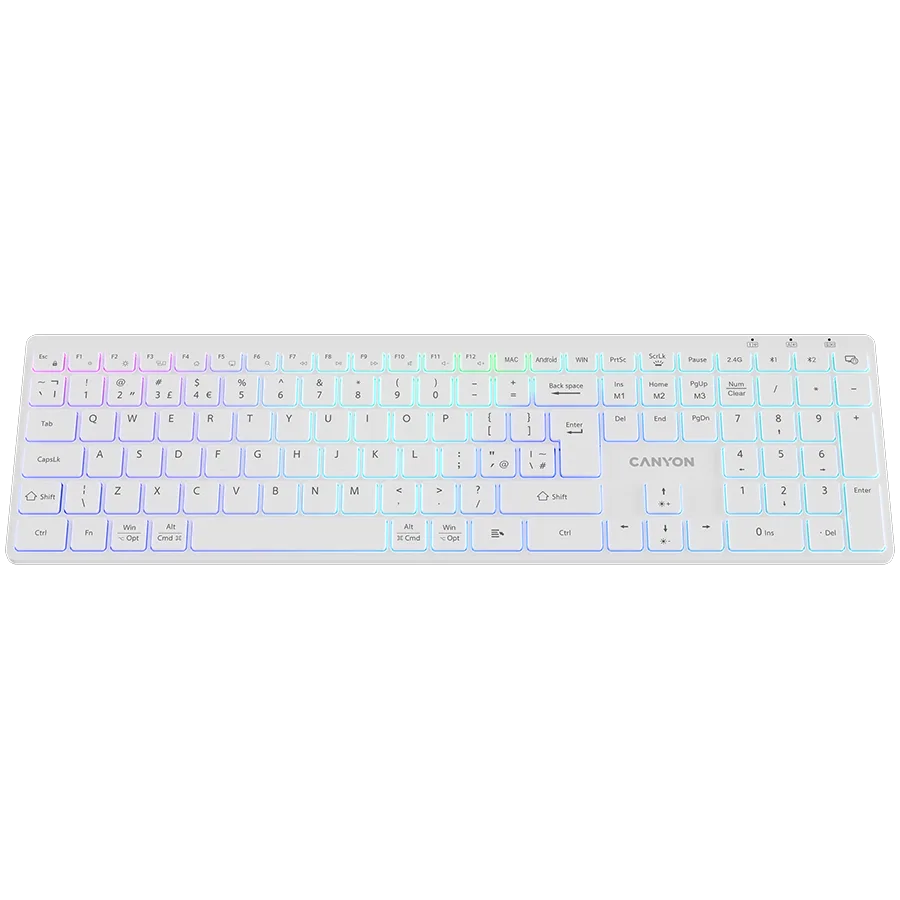 Клавиатура CANYON keyboard HKB-W11 UK/US RGB Dual Mode Wireless White - Image 57