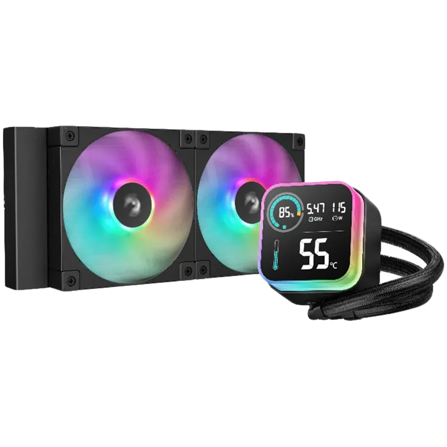 Охладител за процесор Охладител DeepCool LQ240 240mm CPU Liquid Cooler 2x120mm ARGB PWM Fans LED Screen Anti-Leak Techno
