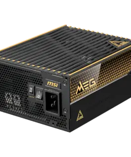 Alternative view of Захранване за компютър MSI MEG Ai1600T PCIE5 Power Supply 1600W, 80 PLUS Titanium, Dual PCIe 5.1 Cables, ATX 3.1, Software Sync, Mystic Light, 135mm Fan, Fan Stop, OCP/OTP/OPP/SCP/OVP/UVP/SIP/NLO, Interleaved PFC, Braided Cables, Dimensions: 190mmx15