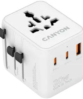 Зарядно за мобилен телефон CANYON Travel Adapter OnTour 20 EU/UK/US/AUS 20W