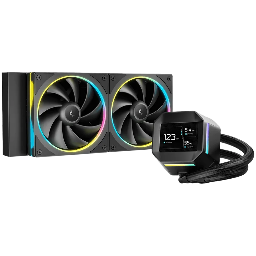 Охладител за процесор Охладител DeepCool LM240 240mm CPU Liquid Cooler 2.4" LCD screen 2x120mm FL12 SE ARGB PWM Fans Flu