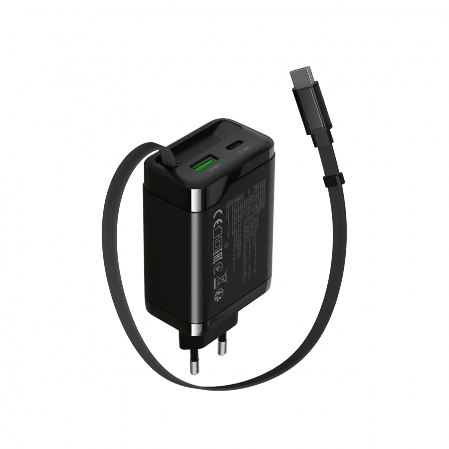 Зарядно за мобилен телефон CANYON charger OnCharge 65RC Build-In Cable USB-C 65W 1xPD 1xQC EU Black - Image 16