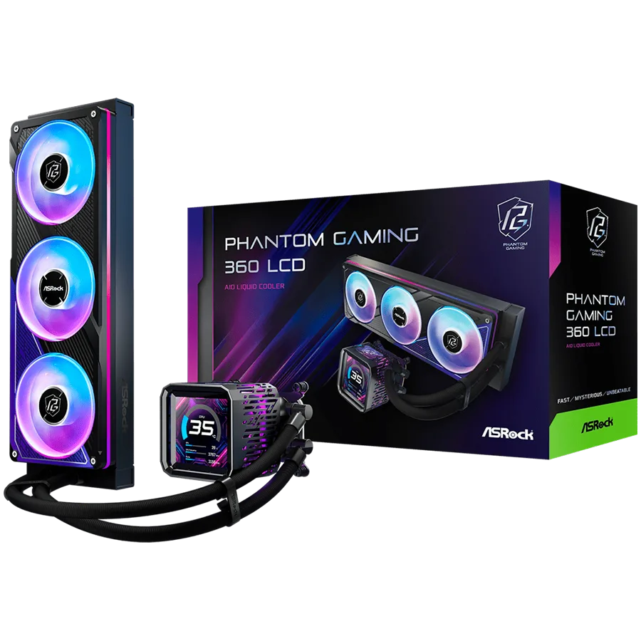 Охладител за процесор Охладител Asrock PHANTOM GAMING 360 LCD AiO liquid cooler ARGB IPS LCD 360 mm radiator AM5 AM4 LGA