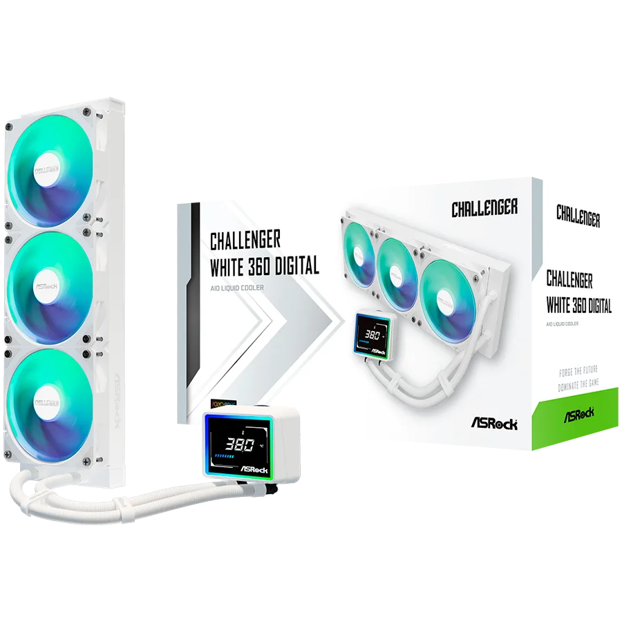 Охладител за процесор Охладител Asrock Challenger White 360 Digital AiO liquid cooler ARGB Digital display 360 mm radiat