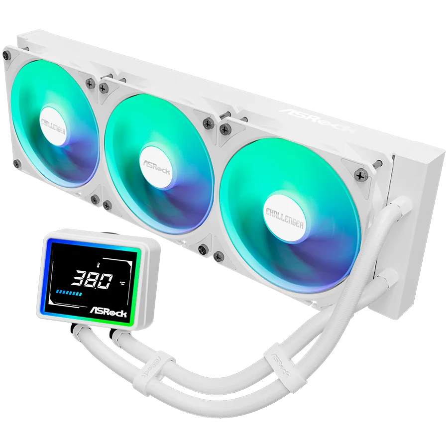 Охладител за процесор Охладител Asrock Challenger White 360 Digital, AiO liquid cooler, ARGB, Digital display, 360 mm radiator, AM5, AM4, LGA1851, LGA1700, 90-ACLA36-WAAGA6, White, 6Y - Image 67