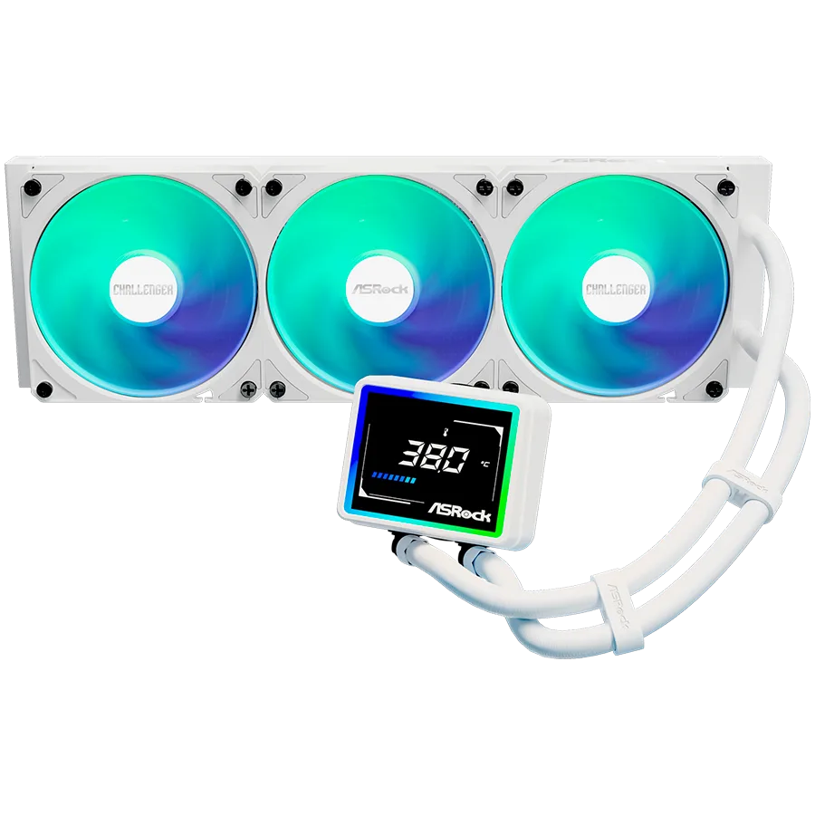 Охладител за процесор Охладител Asrock Challenger White 360 Digital, AiO liquid cooler, ARGB, Digital display, 360 mm radiator, AM5, AM4, LGA1851, LGA1700, 90-ACLA36-WAAGA6, White, 6Y - Image 68