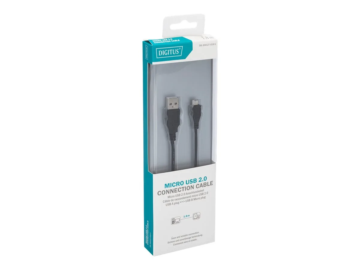 КАБЕЛ USB DIGITUS - USB-A to micro USB - 18 m - Black - PN DB-300127-018-S
