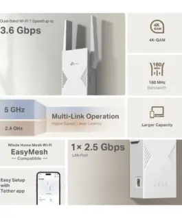Двубандов Wi-Fi 7 удължител за обхват TP-Link RE235BE