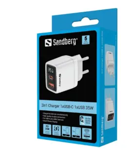 Alternative view of ЗАРЯДНО SANDBERG 2 в 1 - 1xUSB-C 1xUSB 35W - White - PN 441-52