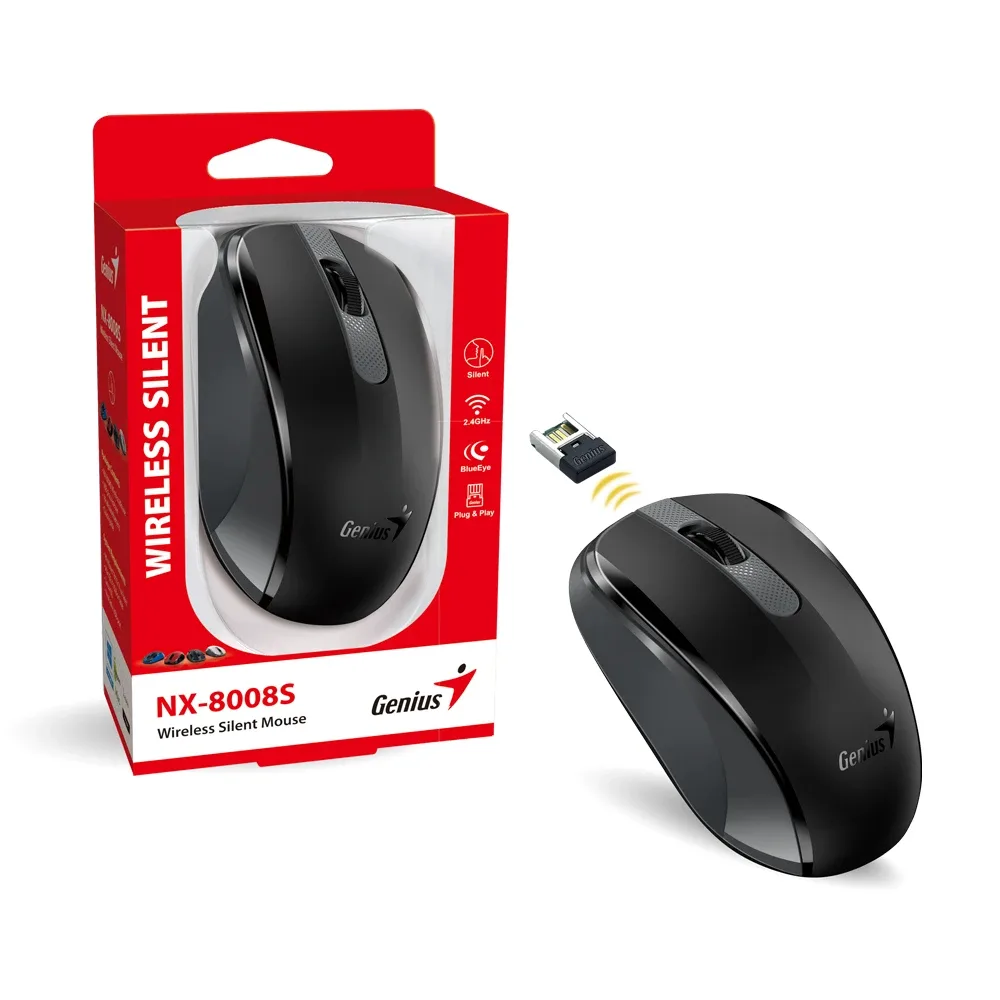 Genius безжина безшумна мишка Wireless Silent Mouse - NX-8008S Black - Silent, 2.4GHz - Image 59
