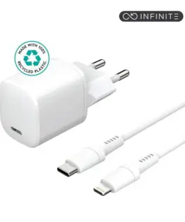 ЗАРЯДНО КОМПЛЕКТ eSTUFF INFINITE PD 20W EU Plug Charger with 15m USB-C to Lightning Cable - White - PN