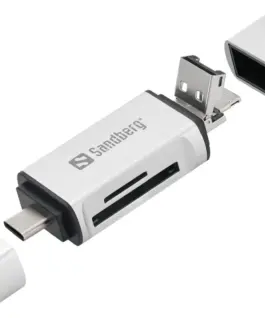 ЧЕТЕЦ ЗА КАРТИ SANDBERG USB-C+USB+MicroUSB - Silver - PN 136-28