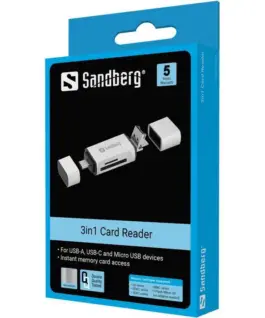 Alternative view of ЧЕТЕЦ ЗА КАРТИ SANDBERG USB-C+USB+MicroUSB - Silver - PN 136-28