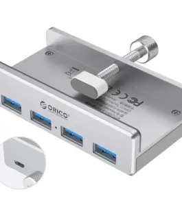 Orico хъб USB 3.0 HUB Clip Type 4 port - aux Micro-USB power input Aluminum - MH4PU-P-SV