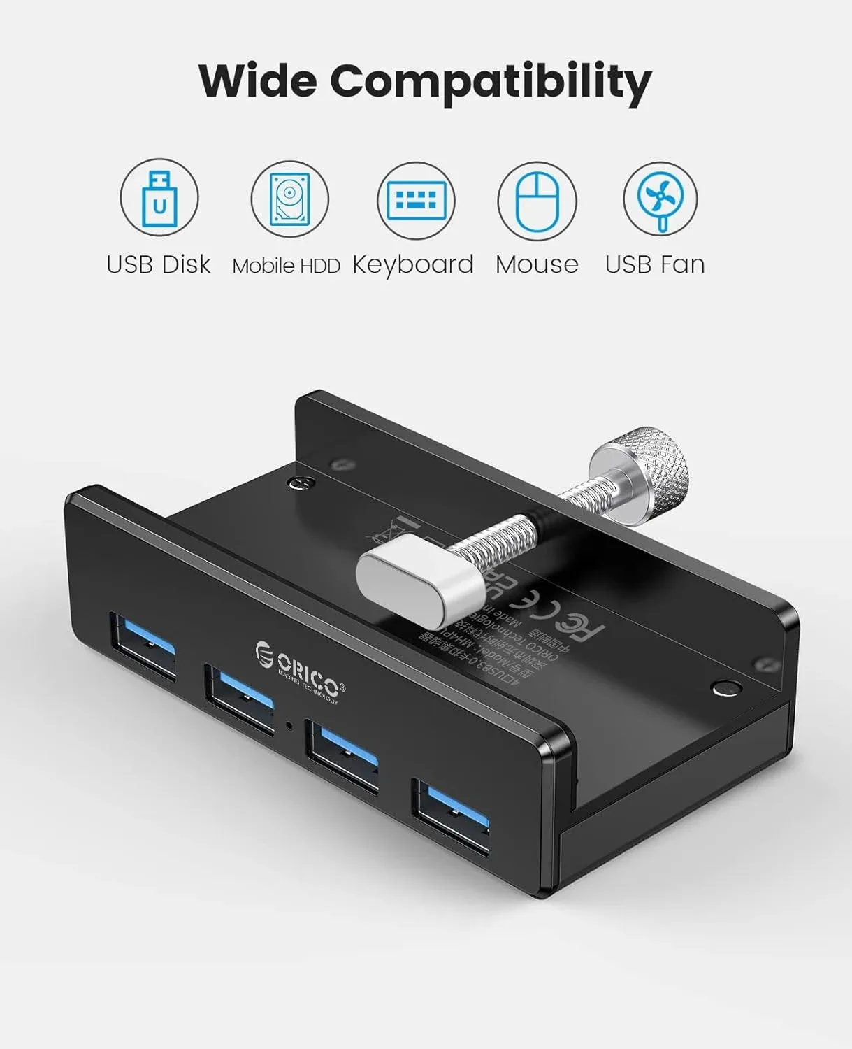 Orico хъб USB 3.0 HUB Clip Type 4 port - aux Micro-USB power input, Black - MH4PU-P-BK - Image 81