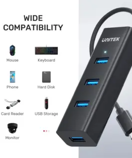 Unitek хъб HUB USB-C 4 port – 4 x USB3.0 Black – Y-3089Z01