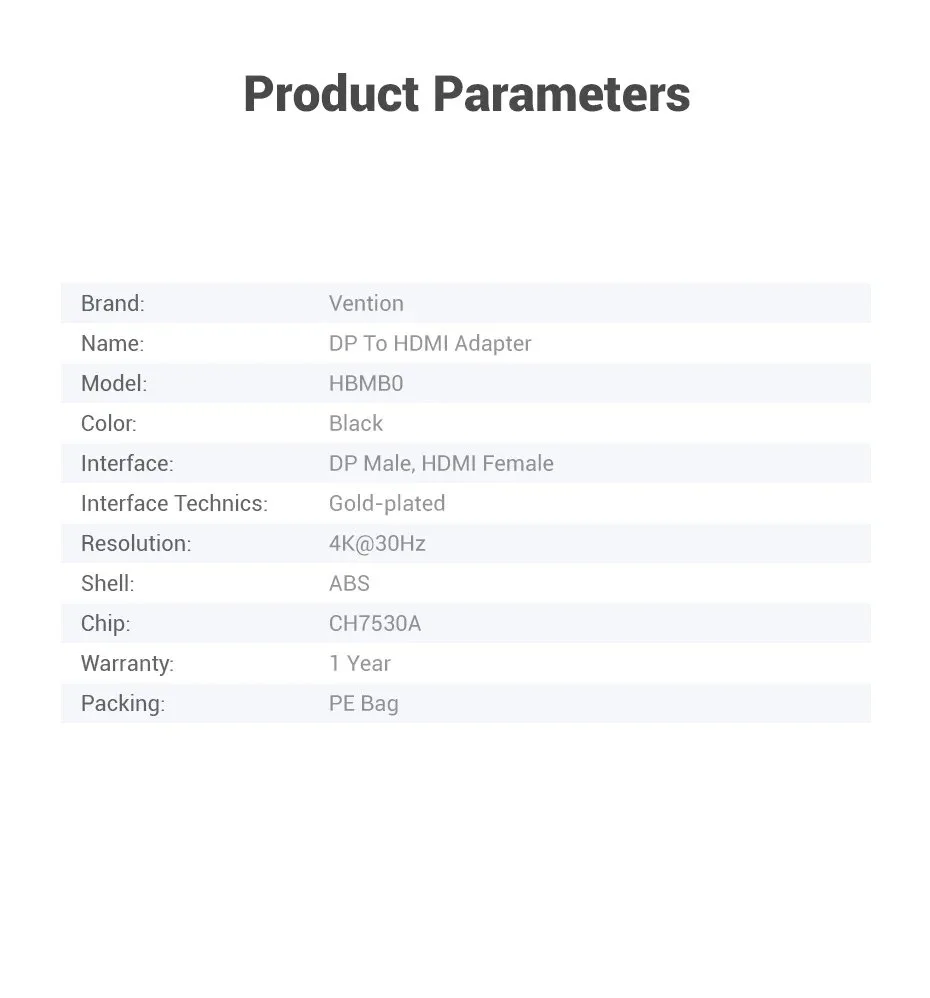 Vention адаптер Adapter DisplayPort M / HDMI F - 4K, Black - HBPB0 - Image 48