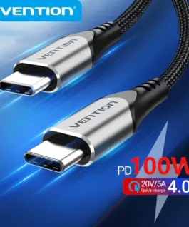 Vention Кабел USB 2.0 Type-C to Type-C – 1.0M Black 5A Fast Charge –